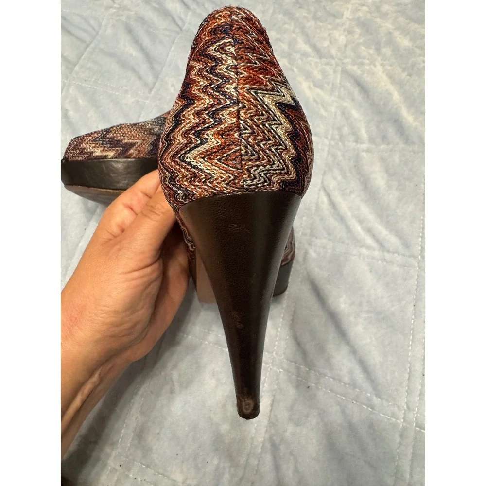 Missoni Women's Heels Size 37.5‎ Multicolor Zigzag Peep Toe Platform Pumps